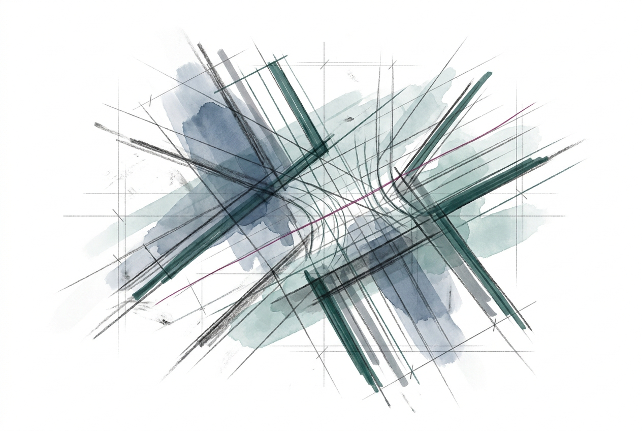 Construction image showing Briar Rose colours exploring the intersection of spaces and where Briar Rose Magenta marks an inflection point